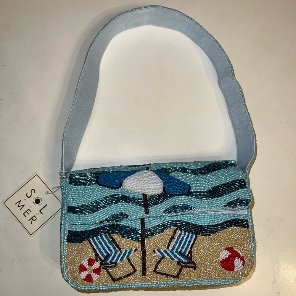 NWT Beach Scene Beaded Shoulder Bag